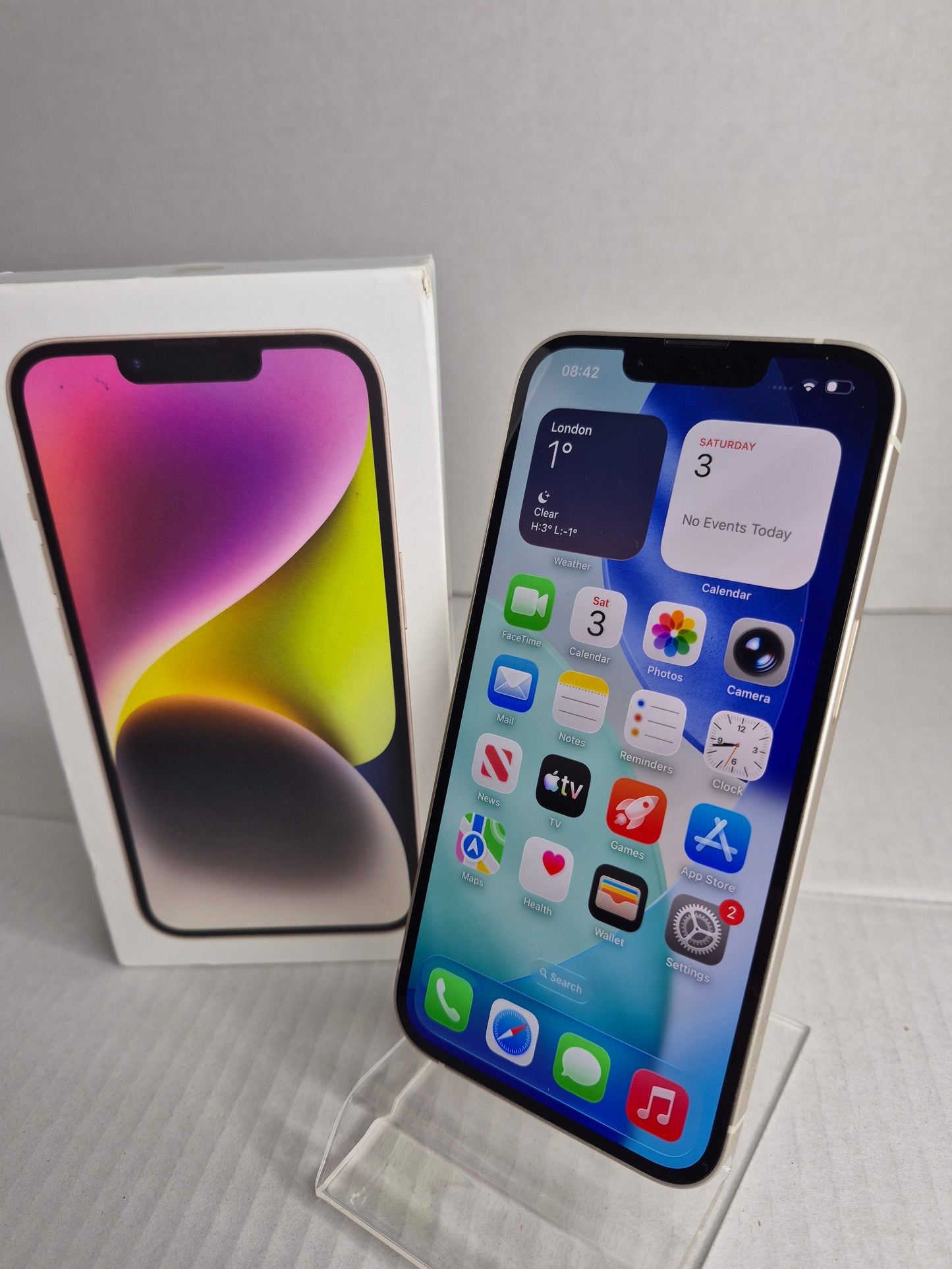 Apple iPhone 14 128GB Starlight Factory Unlocked w/ Box 81% Battery Health (Free UK Shipping)